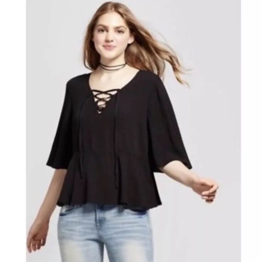 Mossimo Black Lace-Up Blouse Size Small